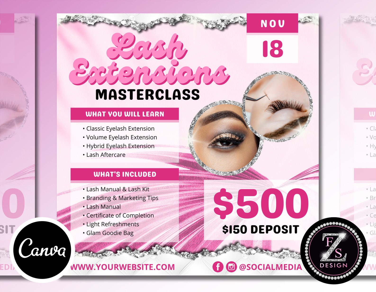 Lash Extension Masterclass Flyer DIY Social Media Instagram Etsy