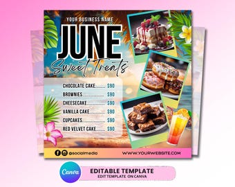 June Bakery Flyer, Bake Sale Flyer, Sweet Treats Flyer, Summer Flyer, June Dessert Flyer, Bake Shop Flyer, Pastry Flyer