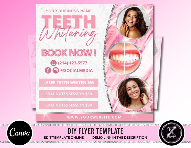 Teeth Whitening Dental Flyer DIY Appointments Social Media Etsy