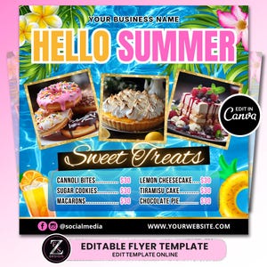 Summer Bake Sale Flyer, Bakery Flyer, Summer Sweet Treats Flyer, Dessert Flyer, Summer Flyer, Bake Shop Flyer, Pastry Flyer, Cake Flyer