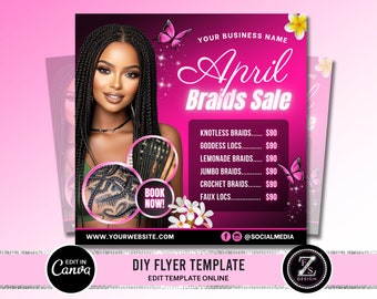 April Braid Sale Flyer, Braid Prices Flyer, April Flyer, Braids Flyer, Hair Flyer, Spring Flyer, Braids Special Flyer Template