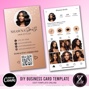 Design de modelo de cartão de visita, cartão de visita do Instagram, modelo de cartão de visita de boutique de unhas de cabelo de artista de beleza Canva