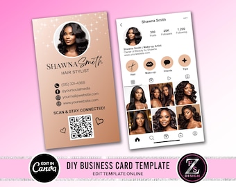 Business Card Template Design, Instagram Business Card, Beauty Artist Hair Nails Boutique Business Card Canva Template