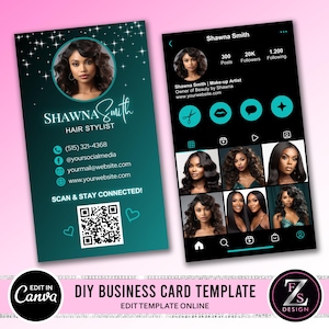 Diseño de plantilla de tarjeta de presentación, tarjeta de presentación de Instagram, plantilla de Canva para tarjeta de presentación de boutique de uñas y peluquería