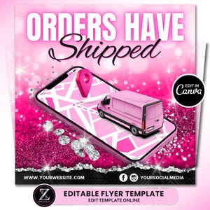 Orders Shipped Flyer, DIY Delivery Social Media Instagram Hair Stylist Beauty Lashes Nails Boutique Editable Canva Template