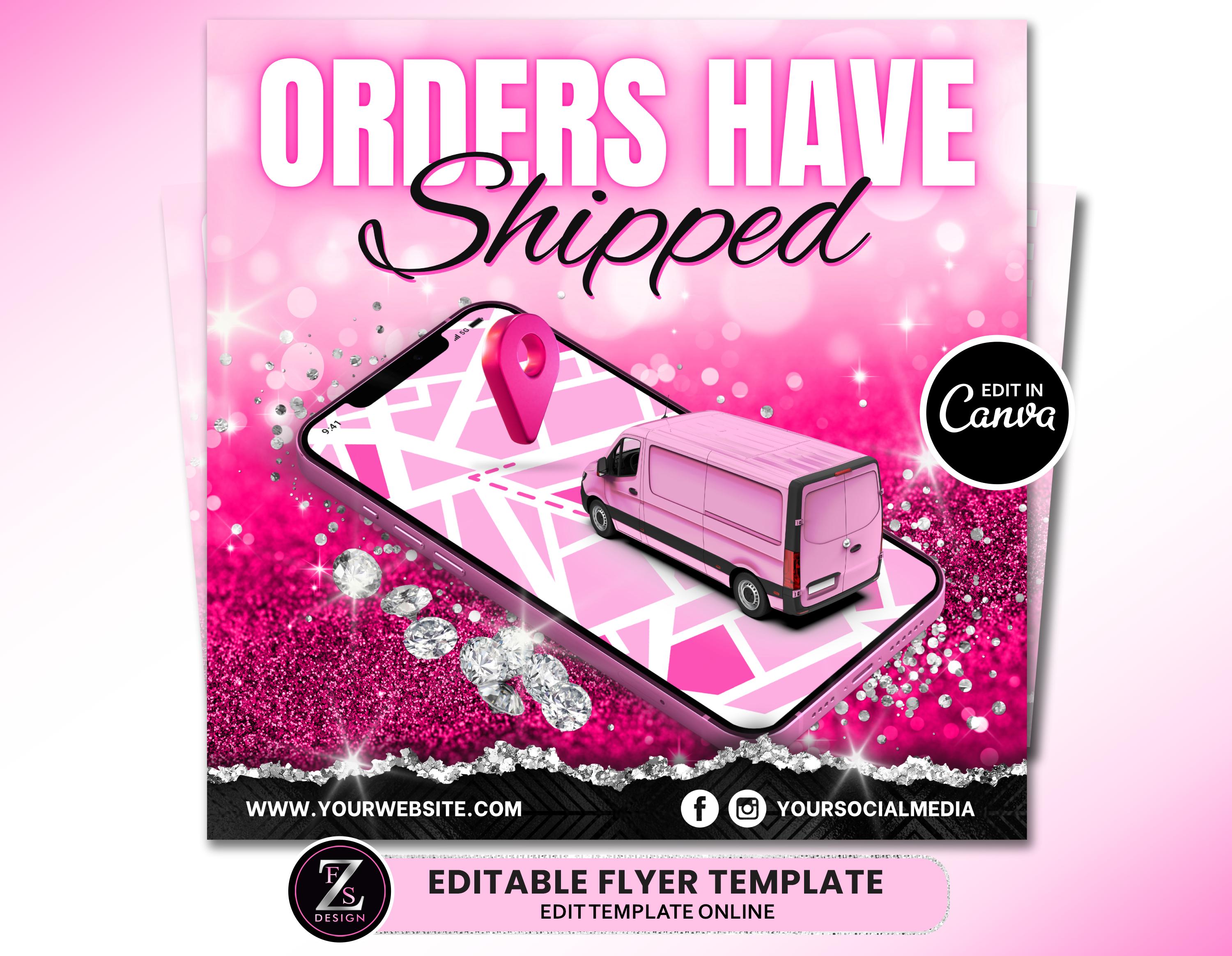 Orders Shipped Flyer, DIY Delivery Social Media Instagram Hair Stylist Beauty Lashes Nails Boutique Editable Canva Template