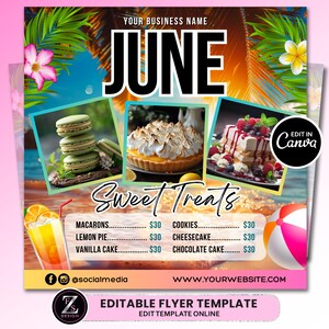 June Bakery Flyer, Bake Sale Flyer, Sweet Treats Flyer, Summer Flyer, June Dessert Flyer, Bake Shop Flyer, Pastry Flyer