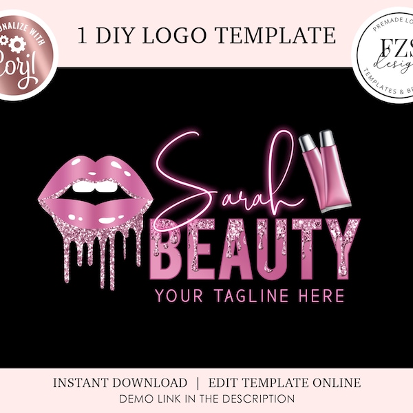 Beauty logo lip gloss logo makeup artist lips logo diy logo lipgloss logo