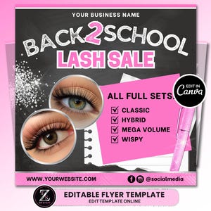 Back to School Lash Sale Flyer, DIY Lash Extensions Flyer, Beauty Lash Deals Flyer, Lash Flyer, Back 2 School Lashes Flyer, Flyer Template