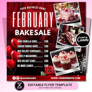 Februar Bake Sale Flyer, Bäckerei Flyer, Sweet Treats Flyer, Valentinstag Dessert Flyer, Bake Shop Flyer, Gebäck Flyer, Kuchen Flyer