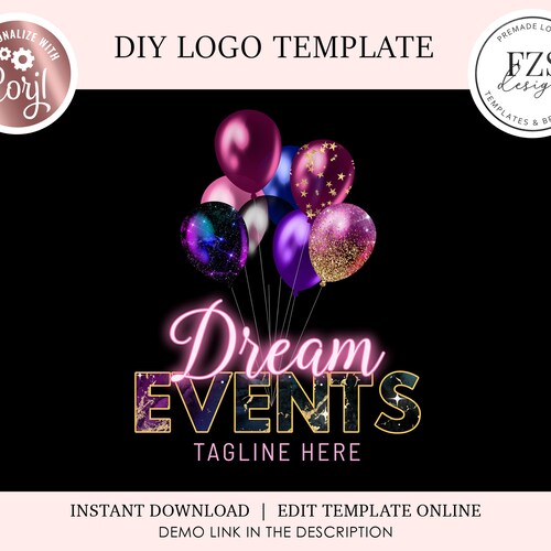 Party Decor Logo Pink Balloons Logo Gift Logo Events Logo Diy Etsy