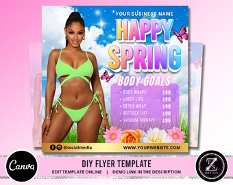 Spring Body Contouring Flyer, Bookings Flyer, Body Sculpting Flyer, DIY Spring Season Flyer, Spring Body Contour Template Flyer