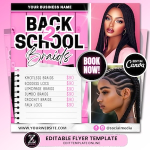 Back to School Sale Flyer, Braid Prices Flyer, Braids Sale Flyer, Back 2 School Flyer, Lashes, Hair Flyer, Braids Special Flyer Template