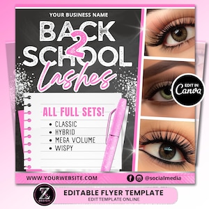 Back to School Lash Sale Flyer, DIY Lash Extensions Flyer, Beauty Lash Deals Flyer, Lash Flyer, Back 2 School Lashes Flyer, Flyer Template