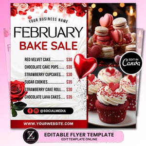 Februar Bake Sale Flyer, Bäckerei Flyer, Sweet Treats Flyer, Valentinstag Dessert Flyer, Bake Shop Flyer, Gebäck Flyer, Kuchen Flyer