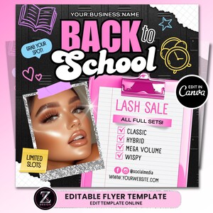 Back to School Lashes Flyer, DIY Lash Extensions Flyer, Beauty Lash Deals Flyer, Lash Flyer, Back 2 School Bookings Flyer Template