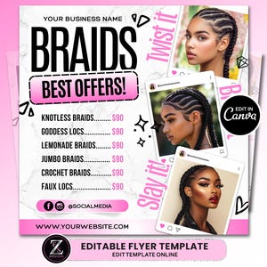 Braids Sale Flyer, Braid Price List Flyer, Hair Flyer, Braiding Flyer, Braids Deals Flyer, Braids Special Flyer, Bookings Flyer