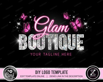 Boutique-Logo-Mode-Logo-Schmetterlinge-Logo-Online-Shop-Logo-Shopping-Logo-Schönheitslogodiy-Logo-Design-Vorlage rosa Neon-Logo