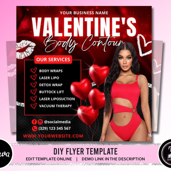 Valentines Day Body Contouring Flyer, Bookings Flyer, Body Sculpting Flyer, DIY February Flyer, Valentines Body Contour Template Flyer