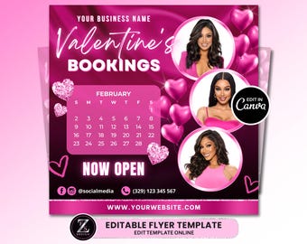Valentines Day Bookings Flyer, Book Now Flyer, Valentines Day Appointment Flyer, DIY February Flyer, Beauty Hair Nails Boutique Flyer