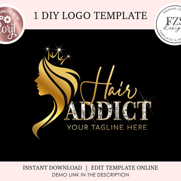 Hair salon logo design diy logo beauty logo style hair extensions logo hair stylist logo template crown logo