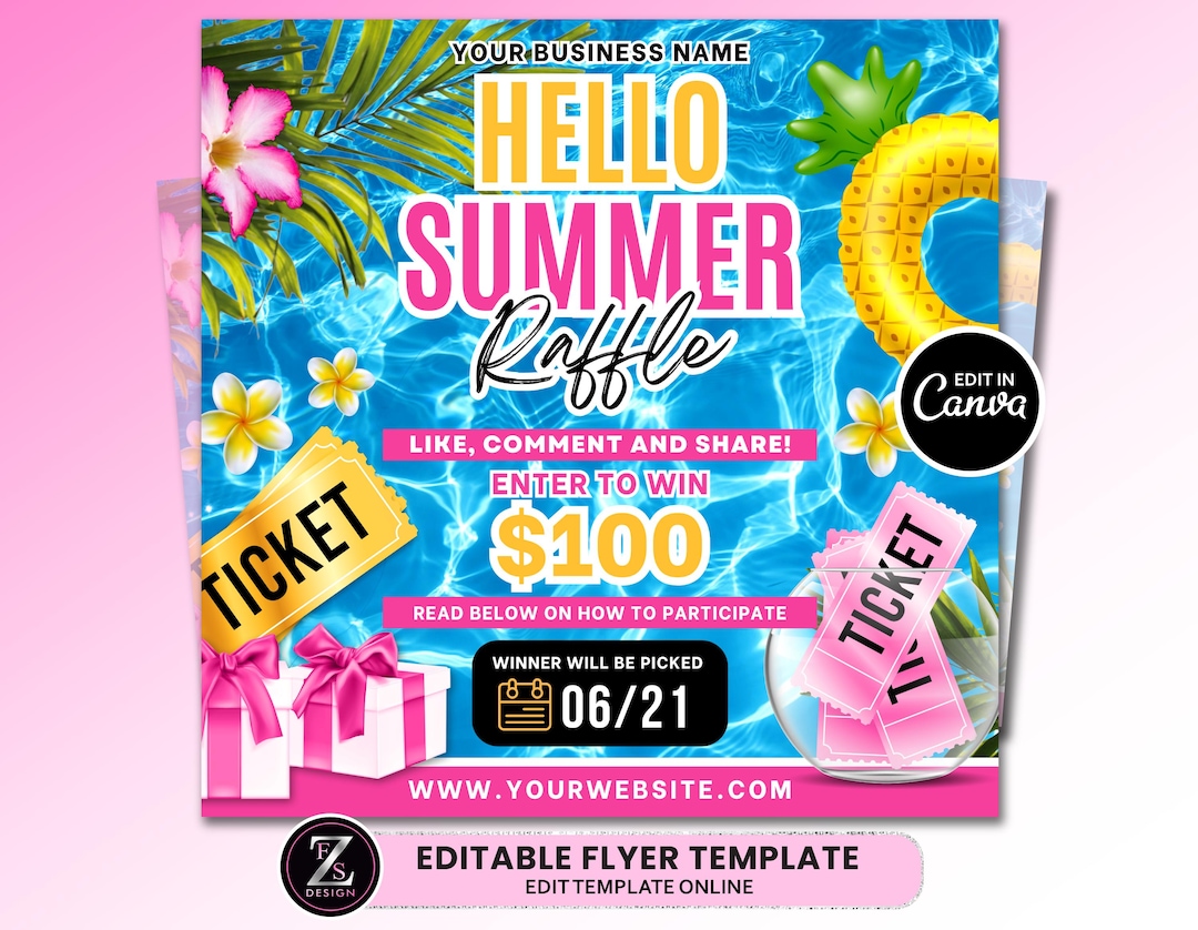Suumer Raffle Summer Raffle Giveaway Flyer, DIY Summer Flyer, Giveaway Flyer, Raffle ...