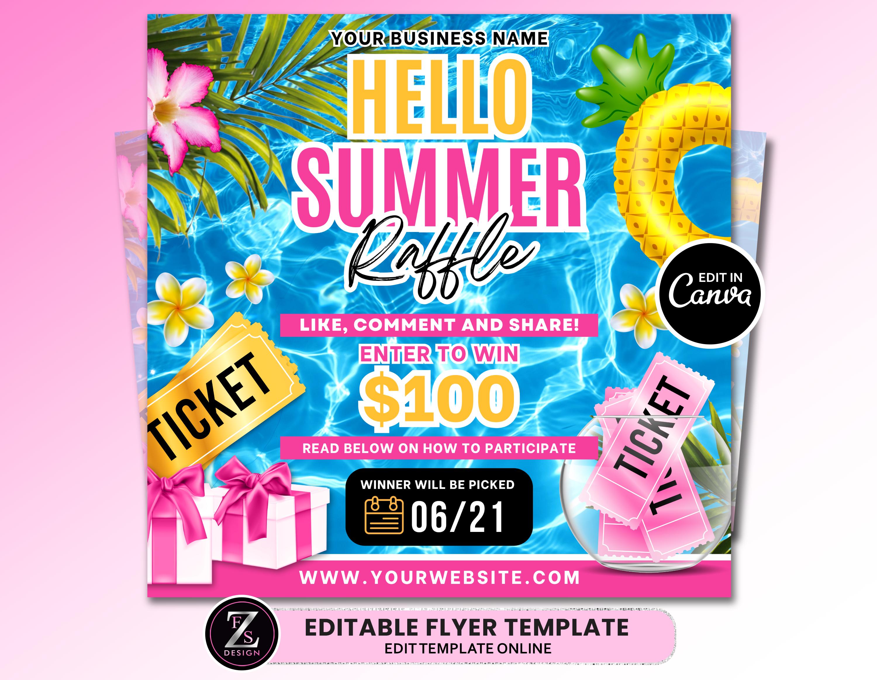 Summer Raffle Giveaway Flyer, DIY Summer Flyer, Giveaway Flyer, Raffle Flyer, Raffle Ticket Flyer, Summer Season Giveaway Flyer