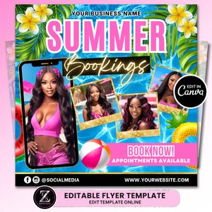 Summer Book Now Flyer, Buchungs-Flyer, Sommersaison-TERMINE-Flyer, DIY Summer Sale Flyer, Beauty Hair Nails Boutique Flyer