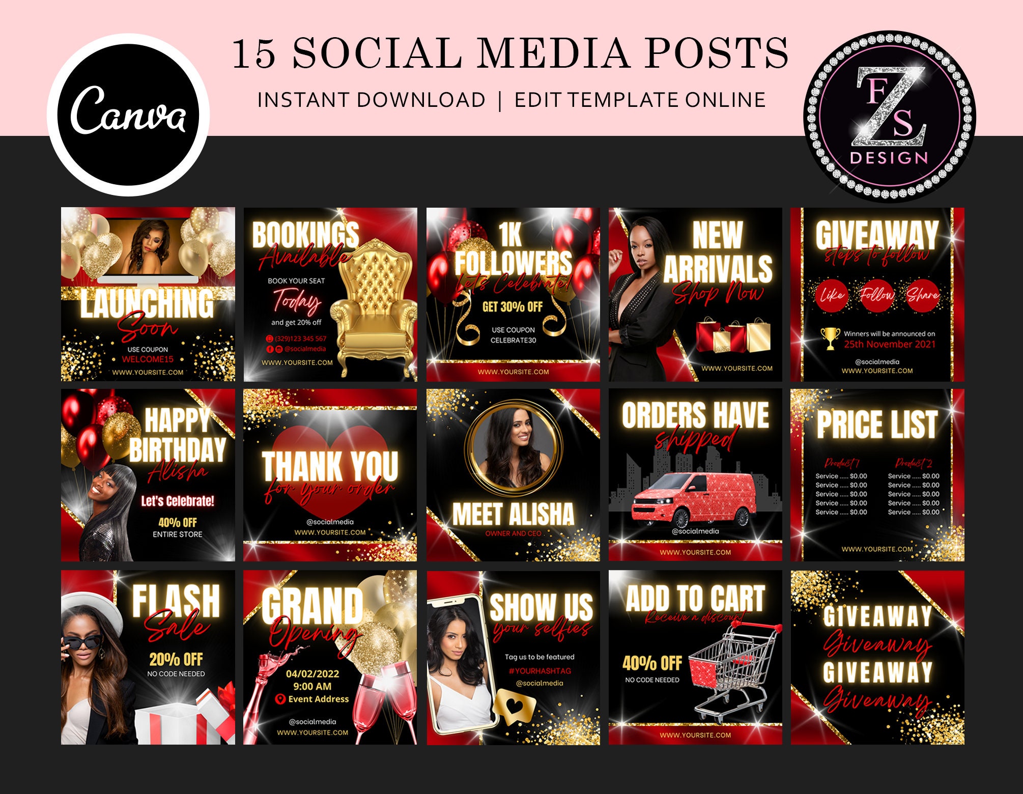 15 Social Media Posts Templates Hair Flyer Template Beauty - Etsy