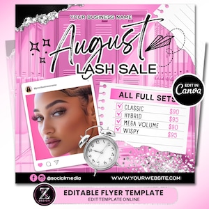 Dépliant d&#39;août sur les cils, dépliant sur la rentrée des classes, dépliant sur les extensions de cils à faire soi-même, dépliant sur les promotions de cils, dépliant sur la beauté, modèle de dépliant sur la promotion des cils d&#39;août
