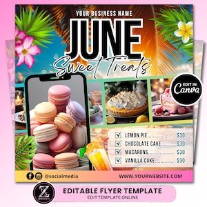 Juni Bäckerei Flyer, Backverkauf Flyer, Süßigkeit Flyer, Sommer Flyer, Juni Dessert Flyer, Backshop Flyer, Gebäck Flyer
