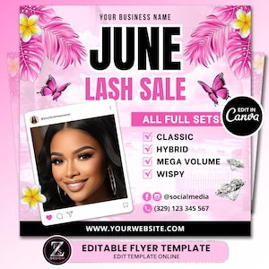 June Lash Sale Flyer, DIY Lash Extensions Flyer, Lash Deals Flyer, Beauty Lash Flyer, June Lashes Flyer, Summer Season Flyer Template