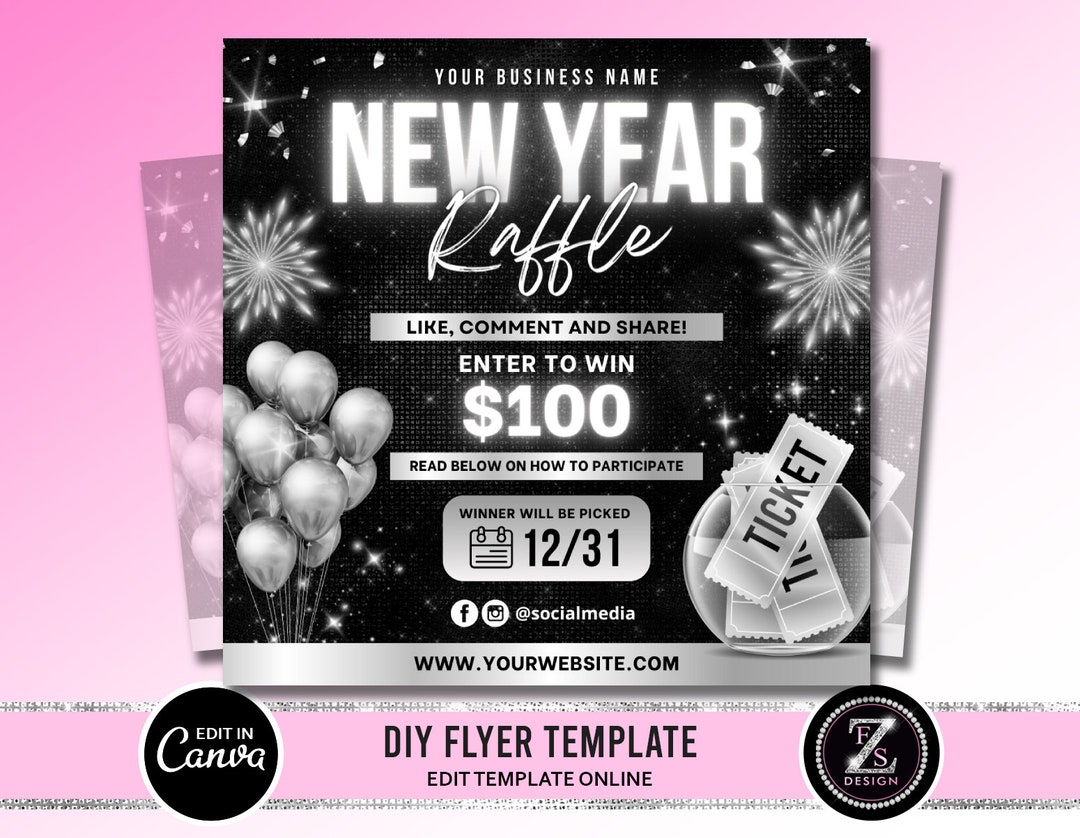 New Year Raffle Giveaway Flyer, Holiday Flyer, Giveaway Flyer, Holiday