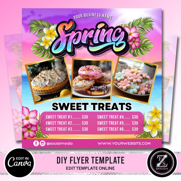 Spring Bake Sale Flyer, Bakery Flyer, Spring Sweet Treats Flyer, Spring Flyer, Dessert Flyer, Bake Shop Flyer, Pastry Flyer, Cake Flyer