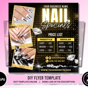 Nails Specials Flyer, Nail Appointments Flyer, Nails Booking Available Social Media Instagram Beauty Nail Stylist Boutique Canva Template