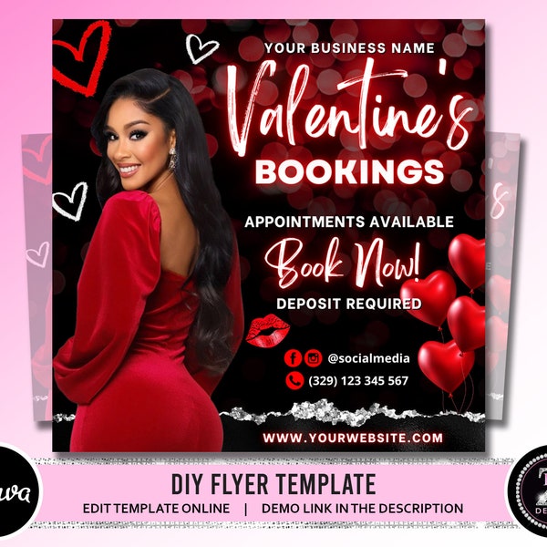 Valentines Day Book Now Flyer, Booking Flyer, Valentines Day Appointment Flyer, DIY February Flyer, Beauty Hair Nails Boutique Flyer