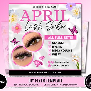 April Lash Sale Flyer, DIY Lash Extensions Flyer, Lash Deals Flyer, Beauty Lash Flyer, April Lashes Flyer, Spring Season Flyer Template image 1