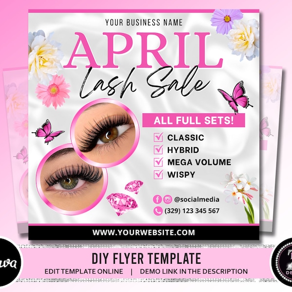 April Lash Sale Flyer, DIY Lash Extensions Flyer, Lash Deals Flyer, Beauty Lash Flyer, April Lashes Flyer, Spring Season Flyer Template