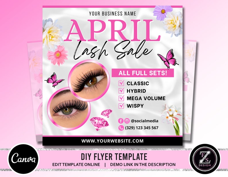 April Lash Sale Flyer, DIY Lash Extensions Flyer, Lash Deals Flyer, Beauty Lash Flyer, April Lashes Flyer, Spring Season Flyer Template image 1