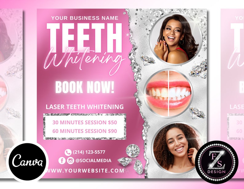 Teeth Whitening Dental Flyer DIY Appointments Social Media Etsy