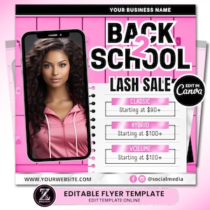 Back to School Lash Flyer, DIY Lash Extensions Flyer, Beauty Lash Deals Flyer, Lashes Sale Flyer, Back 2 School Lashes Flyer Template