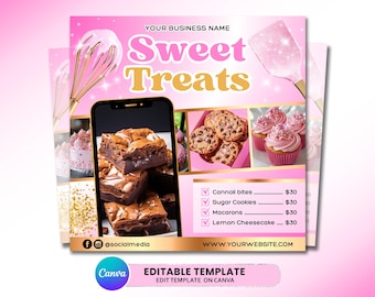 Reklamblad för bageri, reklamblad för bakförsäljning, reklamblad för sötsaker, reklamblad för desserter, reklamblad för bageri, reklamblad för bakverk, mall för tårta.