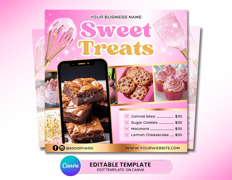 Bakery Flyer, Bake Sale Flyer, Sweet Treats Flyer, Dessert Flyer, Bake ...