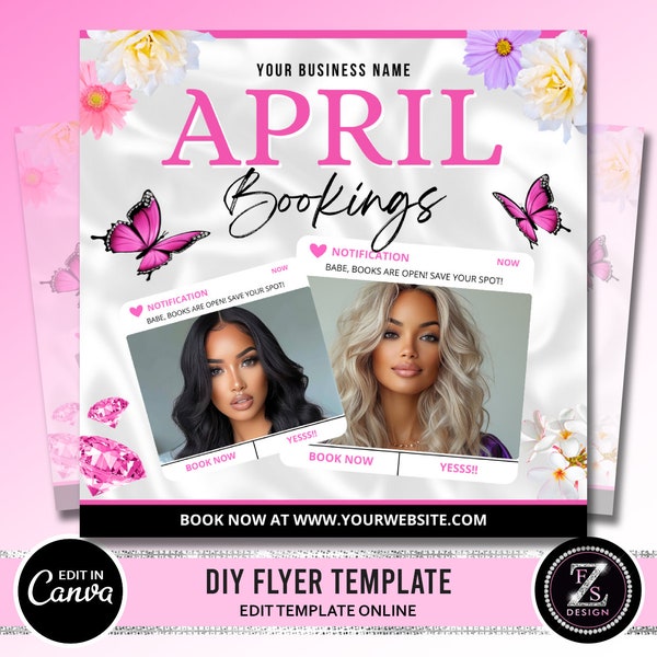 April Bookings Flyer, Book Now Flyer, April Appointment Flyer, April Sale Flyer, Spring Flyer, Beauty Hair Nails Lashes Flyer