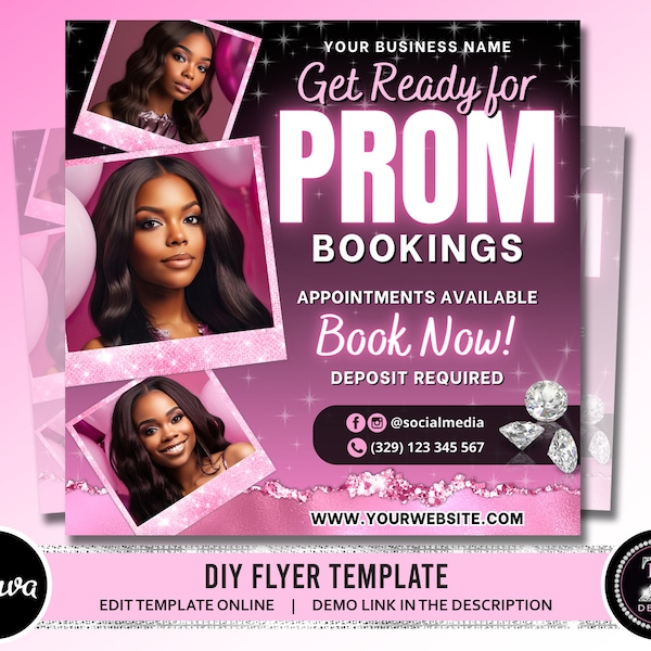 Prom Bookings Flyer, Prom Makeup Flyer, Prom Queen MUA Flyer, Graduation Makeup Flyer, Prom Lashes Flyer, Beauty Makeup Artist Flyer