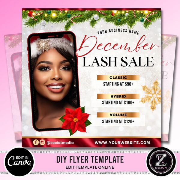 December Lash Sale Flyer, Lash Extensions Flyer, Lash Deals Flyer, Christmas Flyer, Beauty Lash Flyer, December Sale Template