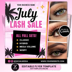 July Lash Sale Flyer, DIY Lash Extensions Flyer, Lash Deals Flyer, Beauty Lash Flyer, July Lashes Flyer, Summer Season Flyer Template