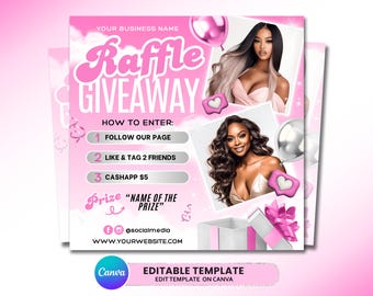 Flyer weggeefactie loterij, prijsflyer, sjabloon loterijticket, wedstrijdflyer, bewerkbare wimpers vlechten nagels pruik make-up flyer sjabloon