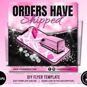 Orders Have Shipped Flyer, DIY Social Media Instagram Delivery Hair Stylist Beauty Lashes Nails Boutique Editable Canva Template