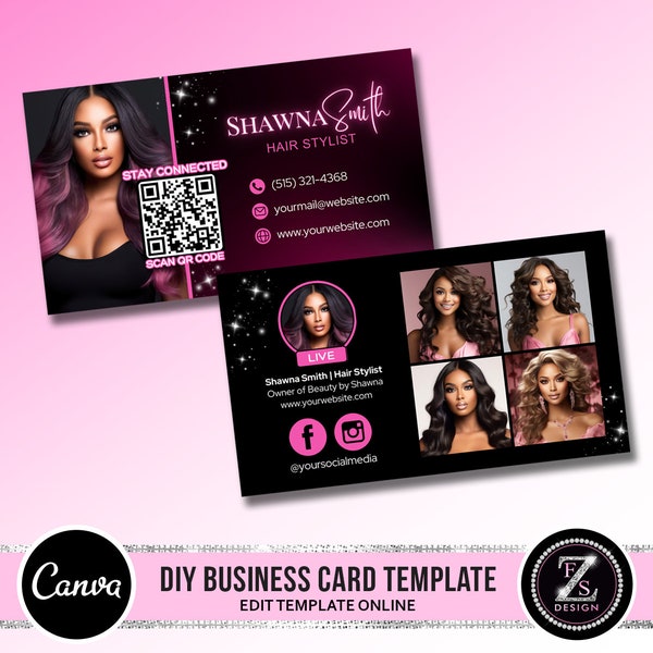 Business Card Template Design, Instagram Business Card, Beauty Artist Hair Nails Lahes Business Card Template